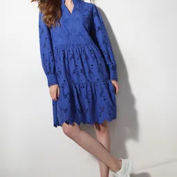 Vero Moda Women Cotton Self Design Cuffed Sleeves Fit & Flare Dress-picture-21