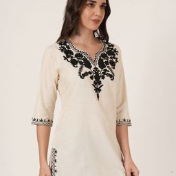 Brownverse Floral Embroidered Cotton Top-image-89