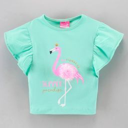Little Kangaroos Flutter Sleeves Top Flamingo Print - Aqua Blue-image-61