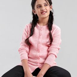 Pine Kids Full Sleeves Front Open Long Woolen Sweater for Moderate Winter - Pink-image-3