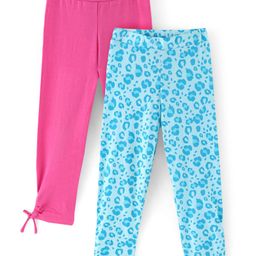 Pine Kids Knit Three Fourth Biowashed Leggings All Over Print And Solid Pack of 2 - Blue Pink-image-36