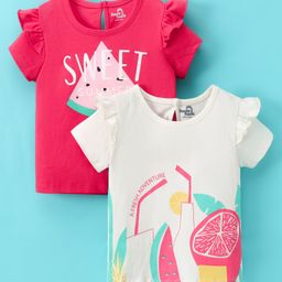 Doodle Poodle 100% Cotton Half Sleeves Lemon Print T-Shirts Pack of 2 - Red & White-image-34
