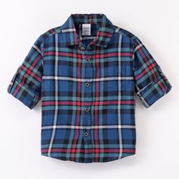 Simply Premium 100% Cotton Woven Full Sleeves Checked Shirt - Navy Blue-image-57