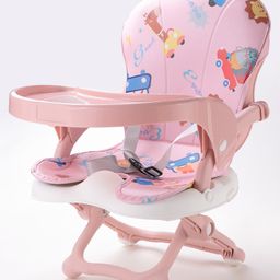2 in 1 Portable Toddler Animal Print Booster Chair with Removable Tray & Seat Pad - Pink-0