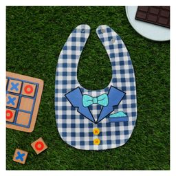 Yellow Bee Cotton Checks with Collar and Bow Print Reversible Bib with Double  Closure and Button - Blue-0