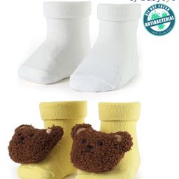 Babyoye Eco Conscious Bamboo & Spandex Knit Socks Pack of Two with Bear Applique -Cream & Yellow-picture-11