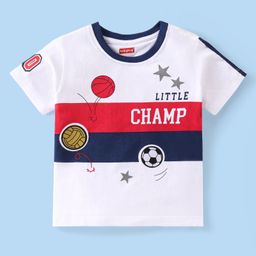 Babyhug Cotton Knit  Half Sleeves T-Shirt With Basketball & Text  Graphics - White-image-7