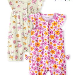 Babyoye 100% Cotton Knit with Eco Jiva Finish Frill Sleeves  Rompers Floral Print - White & Pista-image-76