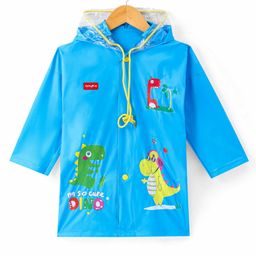 Babyhug Full Sleeves Below Knee Length Raincoat Cute Dino Print - Sky Blue-image-17