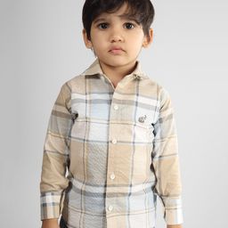 Polka Tots Cotton Full Sleeves Checked  Shirt - Beige-image-98