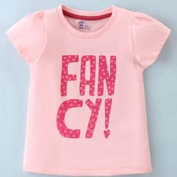 Pink Rabbit Cotton Single Jersey Knit Half Sleeves Top Text Print - Pink-image-27