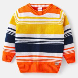 Babyhug Knit Full Sleeves Pullover Sweater Stripes Design -Yellow & Orange-image-71