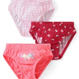 Babyhug 100% Cotton Single Jersey Panties with Floral & Stripes Pattern Pack of 3 - Multicolor-image-36