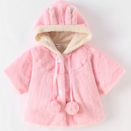 Kookie Kids Full Sleeves Hoodie with Pom Pom & Bunny Ears Detailing - Pink-image-21