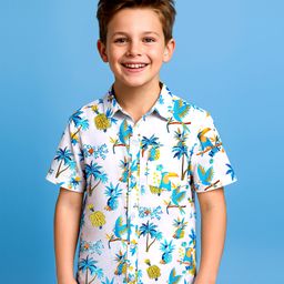 Arias Cotton Woven Half Sleeve Shirt With Tropical Theme Print - Offwhite-image-12