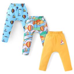 Babyhug Cotton Knit Full Length Diaper Leggings With Sailboats & Hot Air Balloons Print Pack Of 3 - Aqua Mustard & Sea Green-image-33