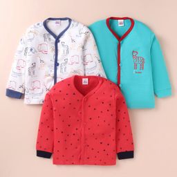 Mini Donuts Interlock Knit Full Sleeves Animal Printed Vests Pack of 3 - White Red & Blue-image-82