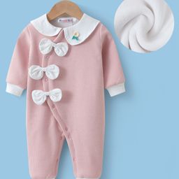 Kookie Kids Full Sleeves Textured & Bow Applique Romper - Pink-picture-13