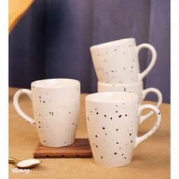 VarEesha Vanilla Hand Crafted Black Speckled White Ceramic Mugs Set of Four-4