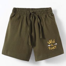Olio Kids Cotton Knit Above Knee Length Shorts with Text Print - Olive Green-image-19