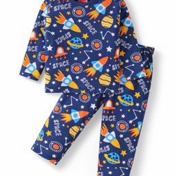 Babyhug Cotton Knit Full Sleeves Night Suit with Space Theme Print - Navy Blue-image-95