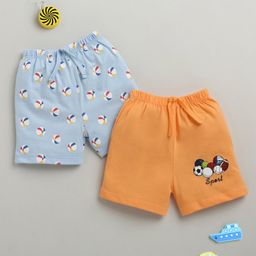 BUMZEE Cotton Pack Of 2 Ball Printed Shorts - Orange & Sky Blue-image-62