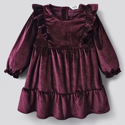 Bonfino Woven Full Sleeves Velour Solid Party Dress - Wine-image-90