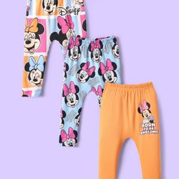 Babyhug Disney Interlock Knit Full Length Diaper Leggings With Minnie Mouse & Family Graphics Pack Of 3 - Orange & Light Blue-image-32