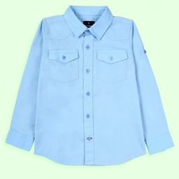 Kiddopanti Cotton Woven Full Sleeves Solid Pocket Detailed Shirt - Pastel Blue-image-23