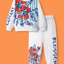 OLLINGTON ST.Cotton Full Sleeves Floral Printed Sweatshirt & Knit Joggers with Print- White-image-96