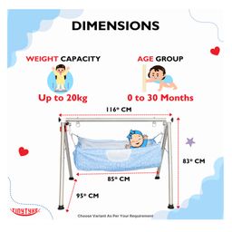 tiny tyke TinyTyke- Automatic Baby Cradle Round Pipe- Fully Foldable | With Warranty | Square Hammock with Mattress | Blue image 3