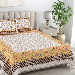 Urban Jaipur Kaya White & Yellow Floral Cotton 230 TC Double King Bedsheet Set-2.41mX2.74m-image-23