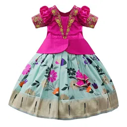Wommaniya Impex Girls Embroidered Thread Work Ready to Wear Lehenga &-10