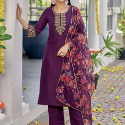 SKYLEE Women Floral Embroidered Kurta with Trousers & Dupatta-picture-48