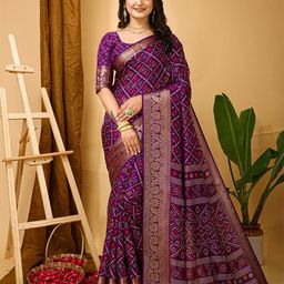 KALINI Bandhani Print Zari Kanjeevaram Saree-picture-12