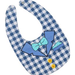 Yellow Bee Cotton Checks with Collar and Bow Print Reversible Bib with Double  Closure and Button - Blue image 5
