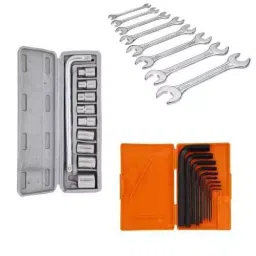 Hillgrove 10 Pcs Hex Socket Spanner Set, 8 Pcs Double Open End Wrench Set HGCM405M1-15