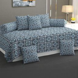 HIYANSHI HOME FURNISHING Blue & Grey 8 Pcs Floral Printed Cotton Diwan Set-image-61