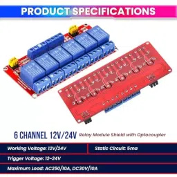 amiciSmart High and Low Level Trigger 6 Channel Relay Module Shield with Optocoupler Compatible Relay Board for Arduino 12 V/24 V, 1xHIGH-LOW-PCB-6 image 2
