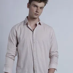 Voi Jeans Men Regular Fit Solid Spread Collar Casual Cotton Linen Shirt-image-34
