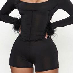 LULU & SKY Faux Feather Cuff Playsuit-image-42