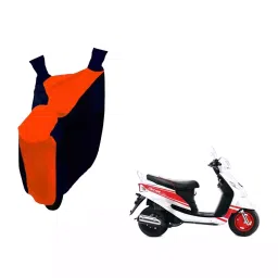 Auto Pearl Waterproof Two Wheeler Cover For Mahindra Rodeo UZO (Orange & Blue)-image-86