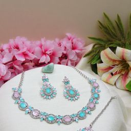 VATSALYA creation Rhodium-Plated Artificial Stone Studded Jewellery Set-picture-44