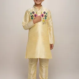DEVOILER Boys Floral Woven Design Mandarin Collar Straight Kurta-image-69