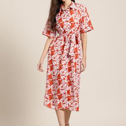 HERE&NOW Floral Print Shirt Midi Dress with Belt-picture-21