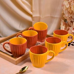 Storepedia 6-Pcs Red & Yellow Textured Glossy Ceramic Cups-28