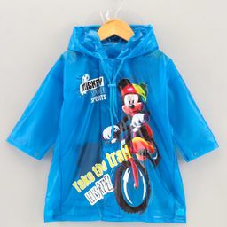 Babyhug Full Sleeves Hooded Raincoat Disney Mickey Print - Blue-image-57