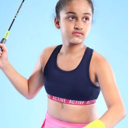 Pine Active Sleeveless Stretchable Sports Bra Text Print- Blue-image-88