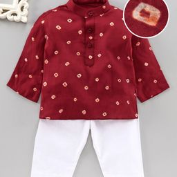 JAV Creations Full Sleeves Bandhani  Design Kurta With Pajama Set - Maroon-image-63