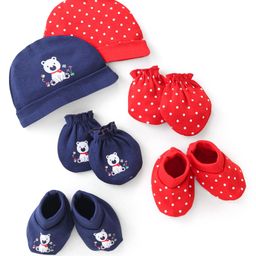 Doodle Poodle 100% Cotton Polka Dots & Puppy Print Cap Mittens & Booties Set of 2 Blue & Red - Diameter 17 cm-image-76